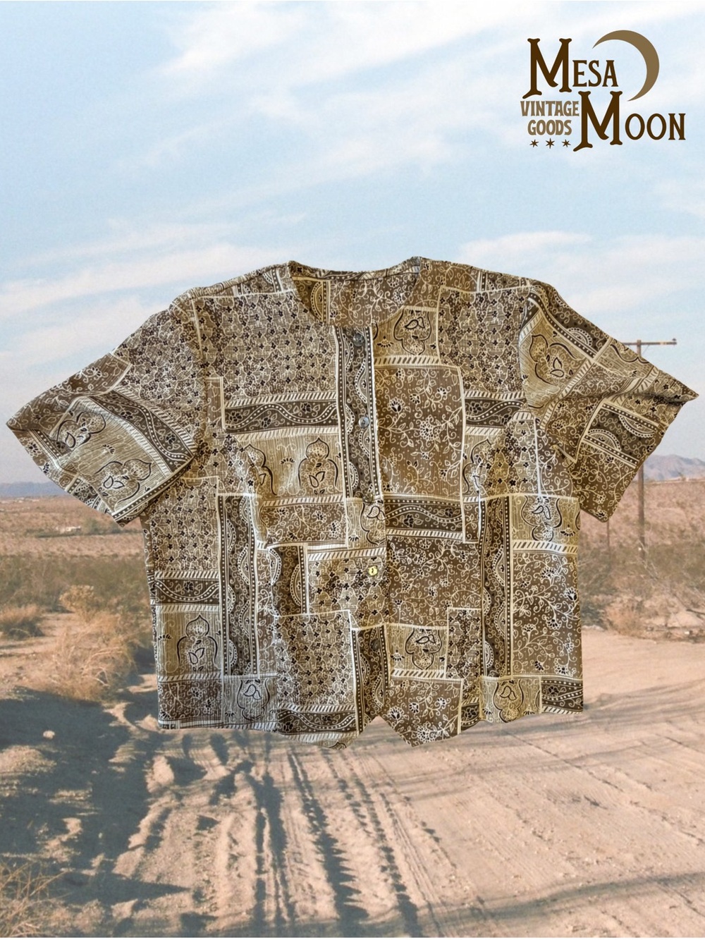 Vintage Brown Patchwork Short-Sleeve Shirt